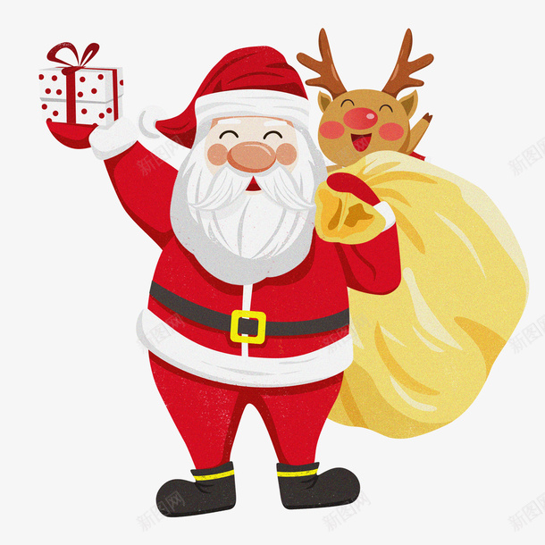 创意圣诞老人和麋鹿元素png免抠素材_新图网 https://ixintu.com 元素 创意 圣诞老人 背包袱的圣诞老人 麋鹿
