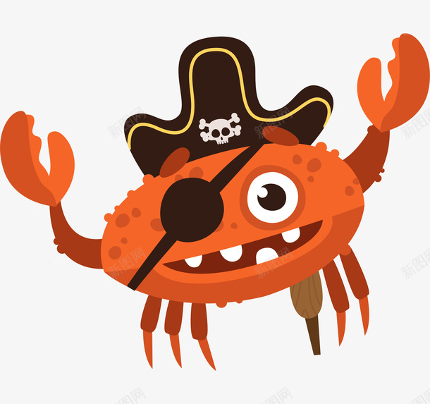 可爱的卡通海盗螃蟹png免抠素材_新图网 https://ixintu.com 卡通 可爱的 海盗 海盗装扮 海鲜 简图 螃蟹