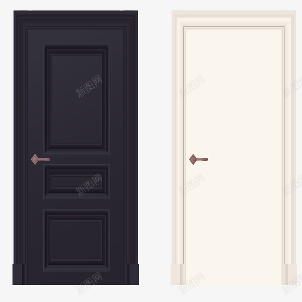 两个不同颜色的门png免抠素材_新图网 https://ixintu.com 卧室门 室内门 家具 家居 木门 白色门 门 门锁 黑色门