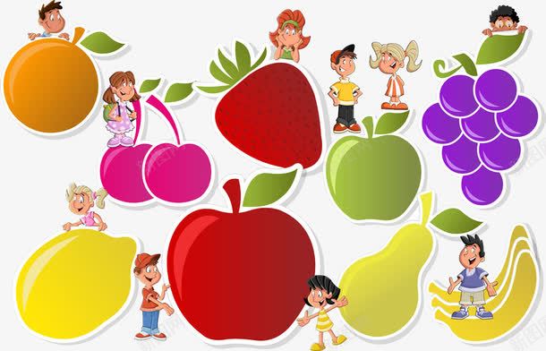 卡通水果和小朋友图标png_新图网 https://ixintu.com 学生 小孩子 小朋友 柠檬 梨子 樱桃 橙子 水果 水果图标 红苹果 苹果 草莓 葡萄 青苹果 香蕉