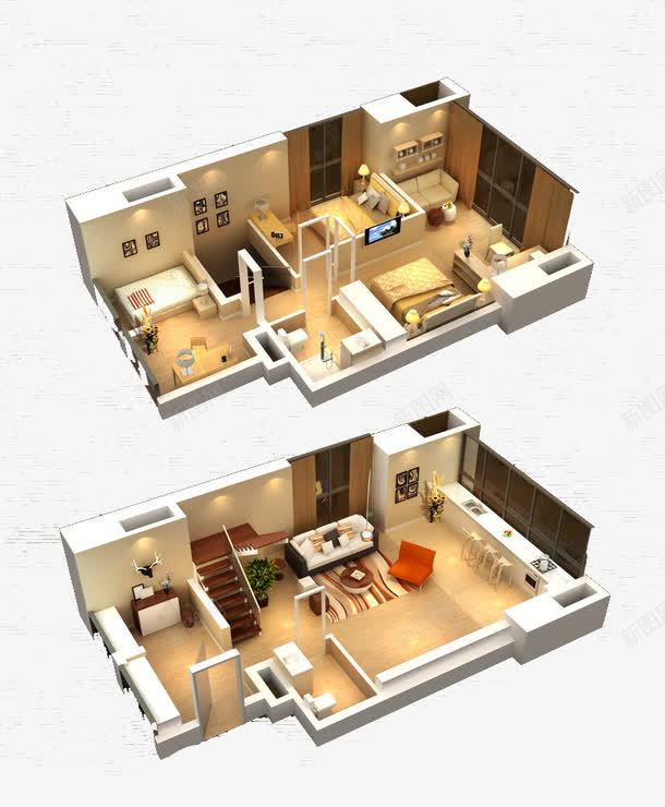 SOHO三维户型图png免抠素材_新图网 https://ixintu.com 3D设计 室内效果图 室内模型 家居设计 建筑设计 户型图 环境设计 立体户型