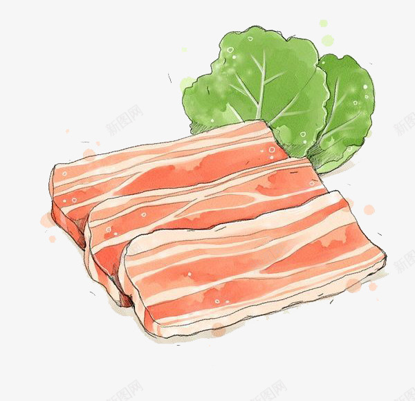 水彩羊肉png免抠素材_新图网 https://ixintu.com 卡通 手绘 水彩 白菜 红色 羊肉 装饰 食物