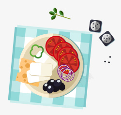 食物封面手绘卡通带格子餐垫一盘美食材料高清图片
