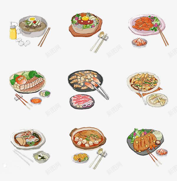 手绘的韩式饮食料理png免抠素材_新图网 https://ixintu.com 寿司 泡菜 烤肉 烧烤 腌制品 青团