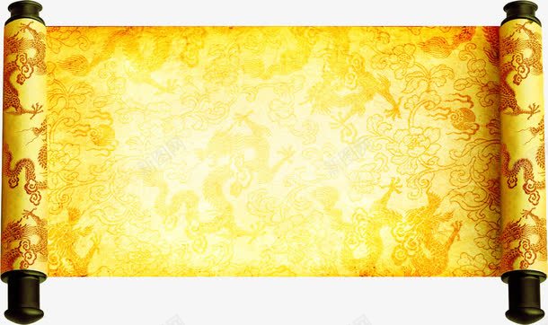 黄色龙纹画卷装饰png免抠素材_新图网 https://ixintu.com 画卷 装饰 黄色