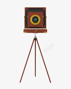 珍贵的风铃记忆棕色复古三脚架木质相机古代器物高清图片