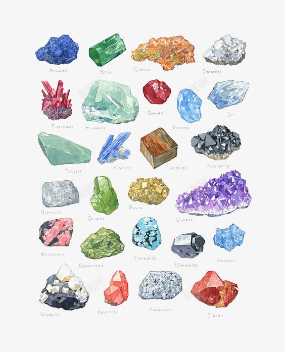 手绘晶石png免抠素材_新图网 https://ixintu.com 卡通 手绘 插画 水彩 珠宝 矿石 钻石