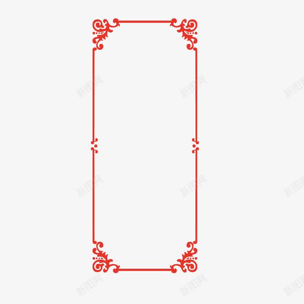 红色细线条四角印花边框png免抠素材_新图网 https://ixintu.com 印花 四角 竖边框 红色 细线条 边框