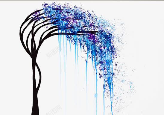水彩小树png免抠素材_新图网 https://ixintu.com 创意小树 喷墨 柳树 树枝 水墨小树 蓝色小树