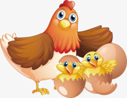 孵小鸡可爱卡通母鸡和小鸡高清图片