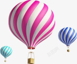 三个颜色的飞翔的热气球素材