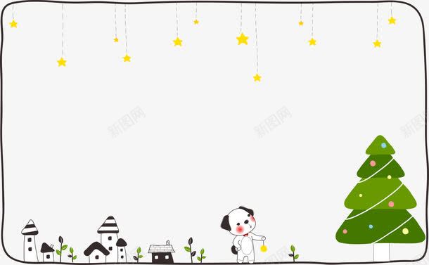 狗狗相框png免抠素材_新图网 https://ixintu.com 卡通 可爱 房子 树 狗狗的黑白世界 相框 边框