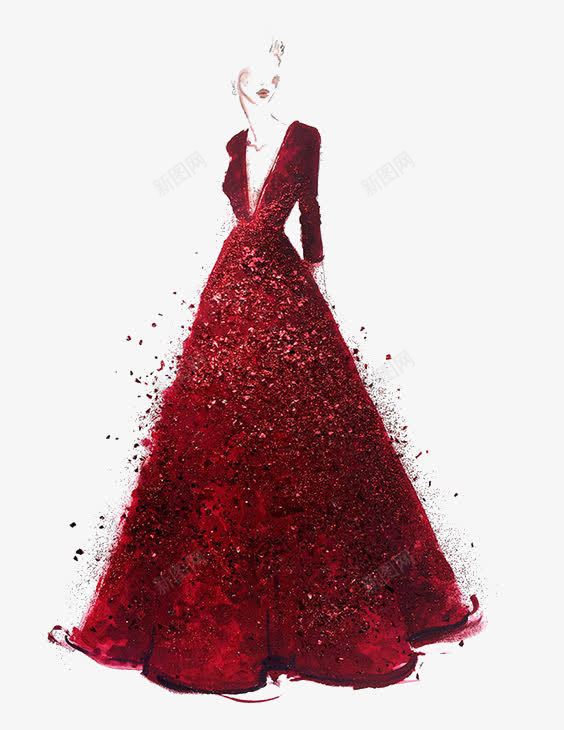 红色裙子png免抠素材_新图网 https://ixintu.com 时尚 晚宴 礼服 线条 裙子