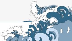 海浪上的船蓝色手绘海浪高清图片