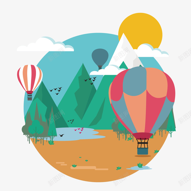 山水和热气球矢量图eps免抠素材_新图网 https://ixintu.com png素材 山水 热气球 矢量图