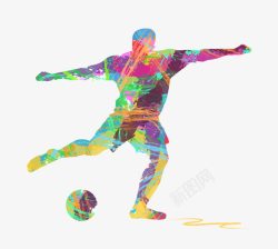 彩色的男子彩色涂鸦剪影踢足球高清图片