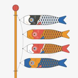 彩色日本鲤鱼旗矢量图素材