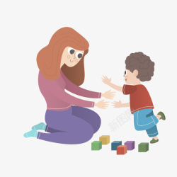 扁平积木一个母亲和儿子在玩耍矢量图高清图片