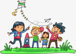 免抠绿色的风筝国际家庭日放风筝的一家人高清图片