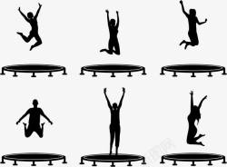马戏团图标在蹦床上跳跃的年轻人剪影图标高清图片