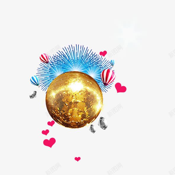 金色水晶球背景png免抠素材_新图网 https://ixintu.com 气球 水晶球 红心 金色 钻石