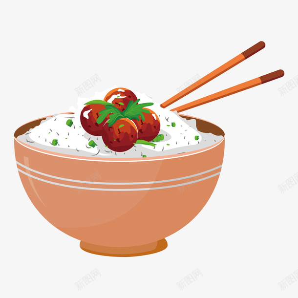 一碗食物png免抠素材_新图网 https://ixintu.com 一碗 圆形 形状 条状 筷子 米饭 蔬菜 食物