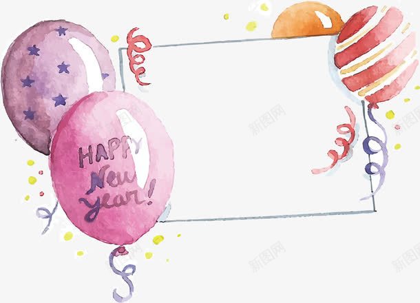 水彩气球标题框png免抠素材_新图网 https://ixintu.com 新年快乐 新年标题框 新年气球 气球束 水彩气球 矢量png