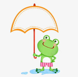 可爱展板打着伞的小青蛙图高清图片