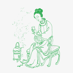 绿色茶碗烧茶的女子高清图片