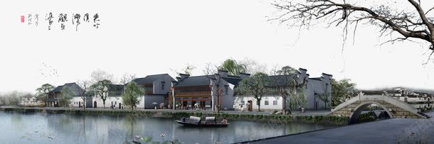 唯美水墨江南岸边古建筑png免抠素材_新图网 https://ixintu.com 中国风 古风青砖 大树 意境 水乡 水墨 江南 沿水古建筑 美食 装饰