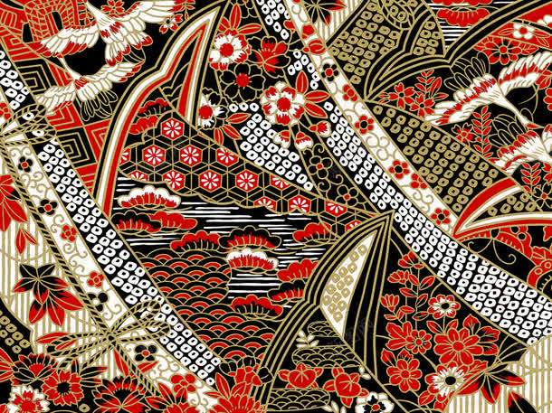 红色日式古典花纹图案png免抠素材_新图网 https://ixintu.com 卡通花朵 日式花朵图案 植物花朵 花卉