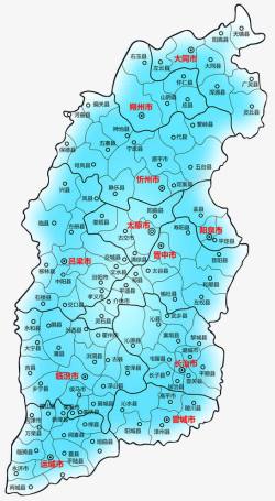 区域地图蓝色手绘山西省区域地图高清图片