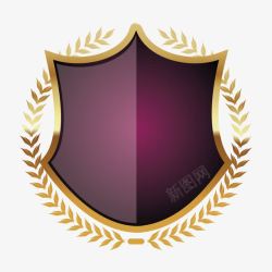 贵族徽章金色麦穗紫色盾牌图标高清图片