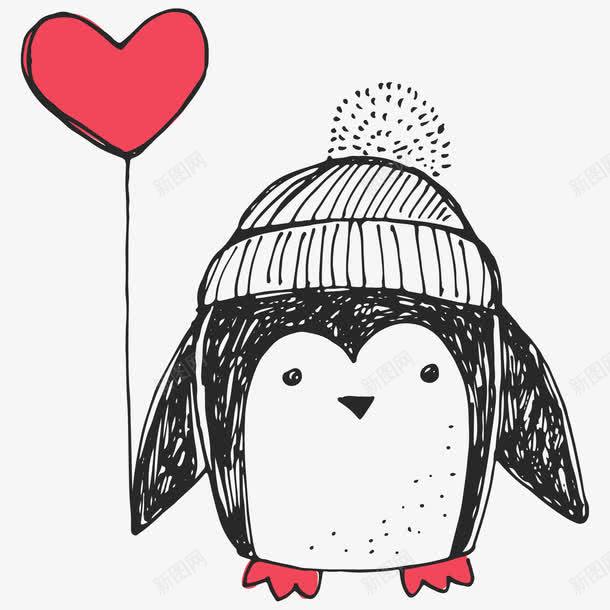 卡通呆萌的小企鹅png免抠素材_新图网 https://ixintu.com 动物 卡通 小企鹅 帽子 手绘 爱心气球