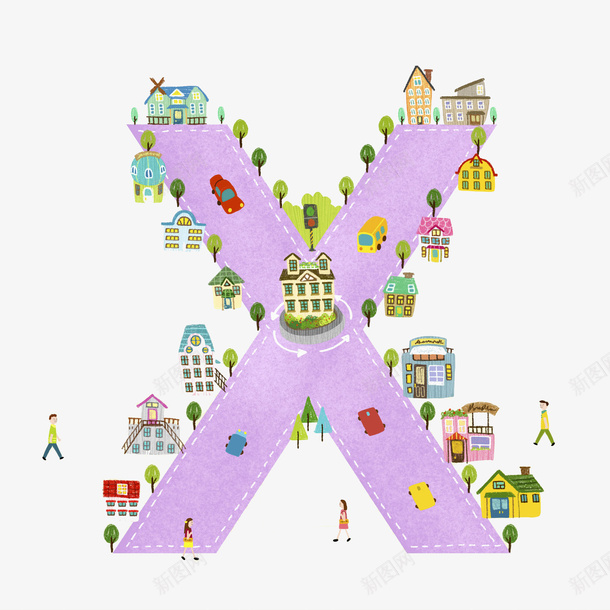 卡通紫色大写字母Xpng免抠素材_新图网 https://ixintu.com 创意的 卡通 大写字母 房子 插图 紫色的 英文字母