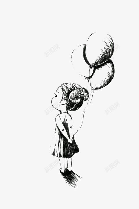 素描小女孩png免抠素材_新图网 https://ixintu.com 卡通女生 手绘女生 气球 站着的小女孩 童年