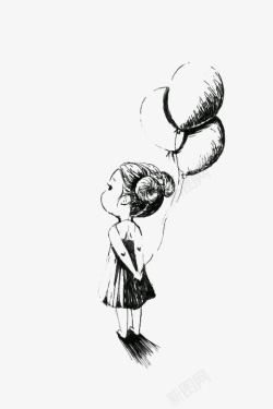 拿气球女孩素描小女孩高清图片