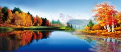 油画秋景山水秋景高清图片
