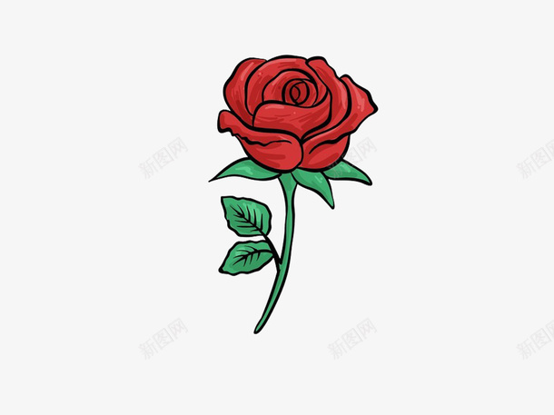 手绘一支红色玫瑰png免抠素材_新图网 https://ixintu.com 一支玫瑰 布料印花 玫瑰 玫瑰花 纹身 贴纸