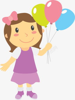 白衣女孩儿童节玩气球小女孩卡通矢量图高清图片