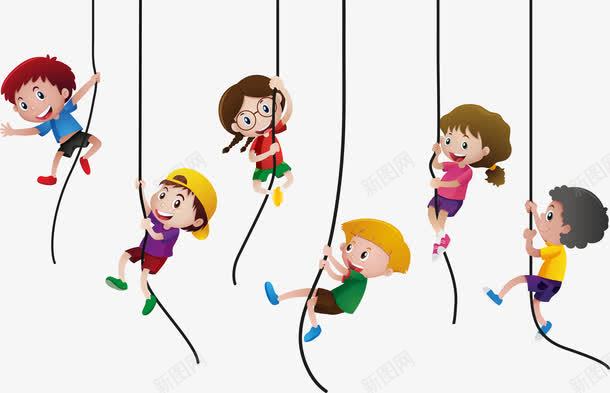 攀爬绳子的孩子们png免抠素材_新图网 https://ixintu.com 夏令营 暑假活动 爬绳子 矢量素材