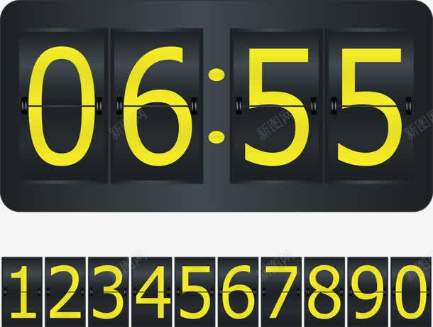 数字闹钟png免抠素材_新图网 https://ixintu.com 123456 数字 闹钟 阿拉伯数字 黄色