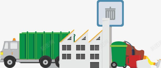 垃圾站回收png免抠素材_新图网 https://ixintu.com 卡通 垃圾处理 扁平化 环保 绿色