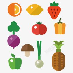 大葱辣椒图片扁平化水果蔬菜图标高清图片