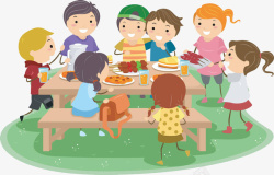 野餐元素一起聚餐的小美女与小帅哥们高清图片