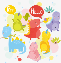 小恐龙可爱彩色卡通恐龙矢量图高清图片
