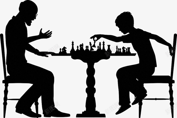 黑色手绘下棋剪影图标png_新图网 https://ixintu.com 下棋卡通 人物剪影 国际象棋 手绘下棋 桌椅 棋子 西洋棋 黑色手绘