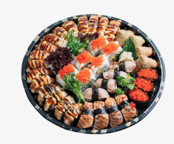 蔬菜拼图盘子里的美食寿司拼盘高清图片