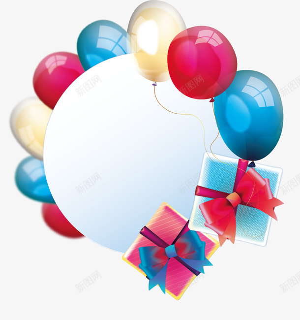 小气球环绕着大气球矢量图ai免抠素材_新图网 https://ixintu.com 大气球 小气球 白色 礼物盒 红色领结 节日 蓝色 矢量图