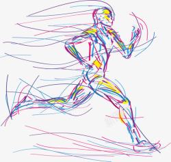 彩色碎片奔跑人物彩色线条跑步人物元素高清图片